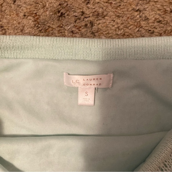 Mint green knit skirt mermaid ruffle hem LC Lauren Conrad lined midi pencil - Picture 5 of 5